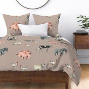 Gentle Farm Animals on Linen - Large