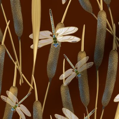 Dragonflies on Cattails | Chocolate Brown