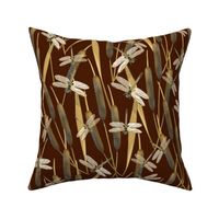 Dragonflies on Cattails | Chocolate Brown