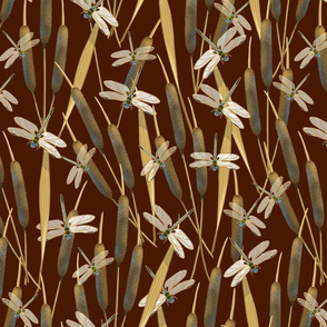 Dragonflies on Cattails | Chocolate Brown