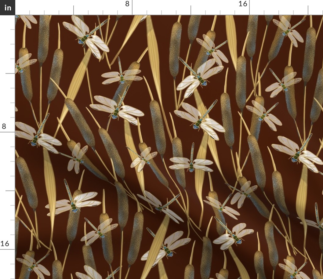 Dragonflies on Cattails | Chocolate Brown