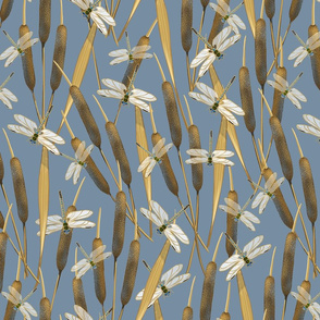 Dragonflies on Cattails | Blue Gray