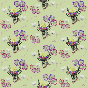 Floral Deer - sage green, medium 