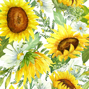 Sunflowers and Daisies Watercolor - extra large scale