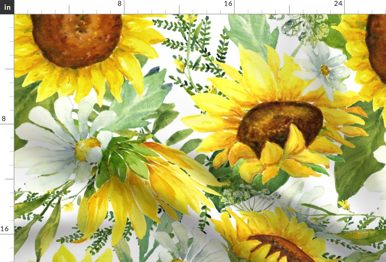 Sunflowers and Daisies Watercolor - extra large scale
