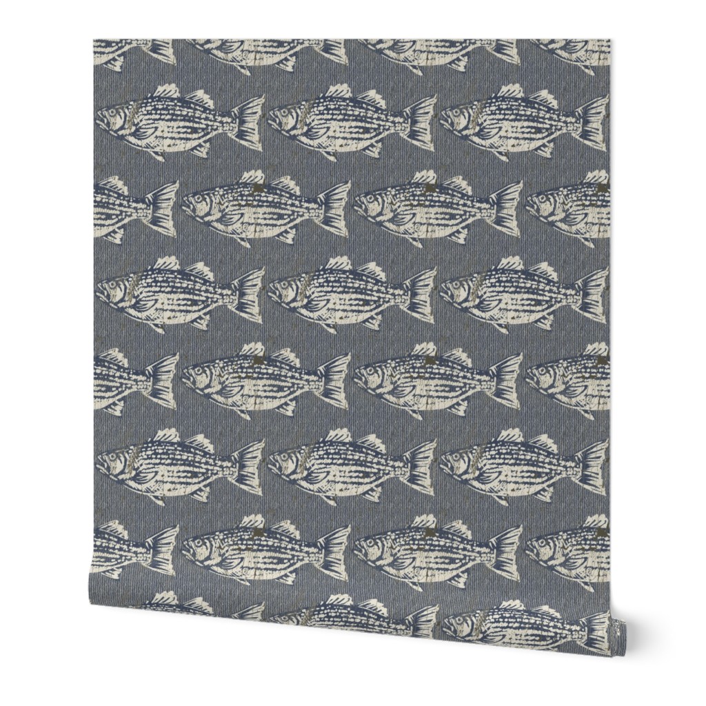 Fish Rustic Cabin, Dark Blue Large Design