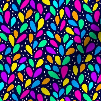 Neon rainbow bright leaves with cream spots on navy