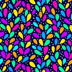 Neon rainbow bright leaves with cream spots on navy