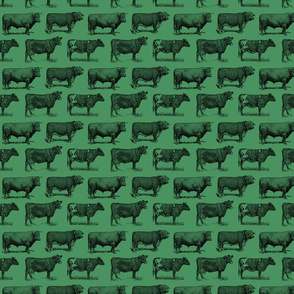 Classic Cow Illustrations in Black with Chateau Green Background (Small Scale)