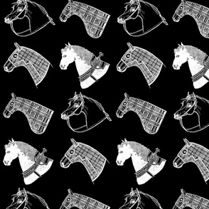 Vintage Horse Heads Illustrated with Black Background (Large Scale)
