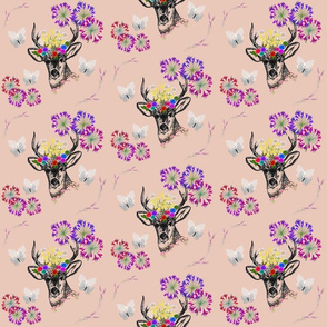 Floral Deer - pink beige, medium 