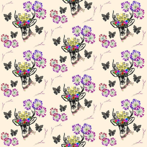 Floral Deer - cream, medium 