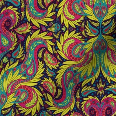 Pink, Magenta, Teal & Yellow Paisley Pattern