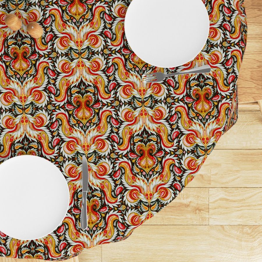 Paisley Pattern in Red, Yellow, Orange, Black & White