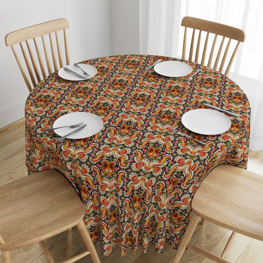 Paisley Pattern in Red, Yellow, Orange, Black & White