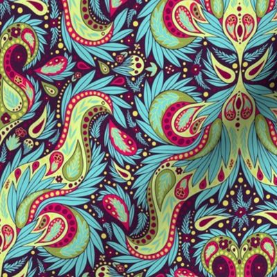 Turquoise Blue, Hot Pink, Purple & Green Paisley Pattern