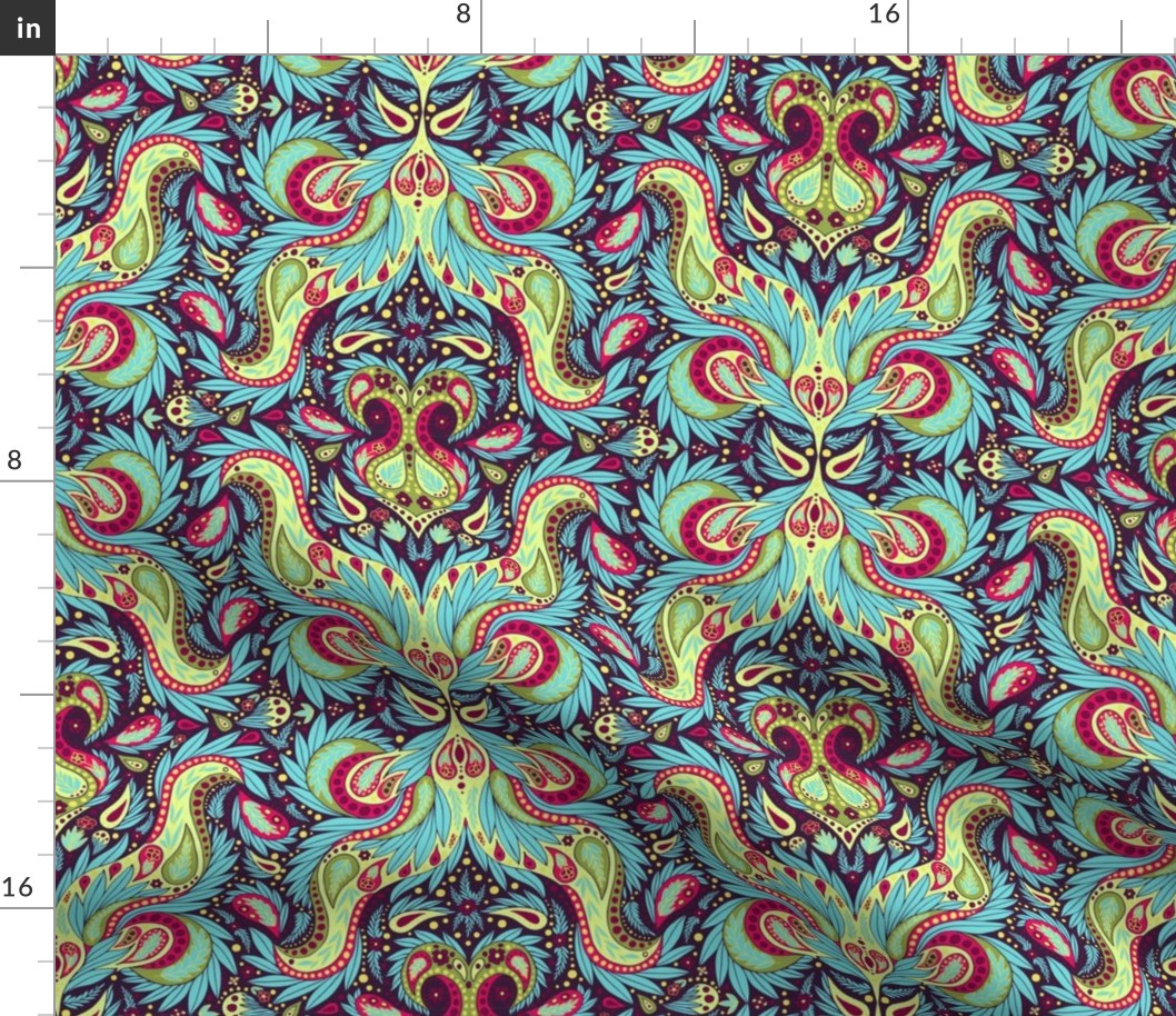 Turquoise Blue, Hot Pink, Purple & Green Paisley Pattern