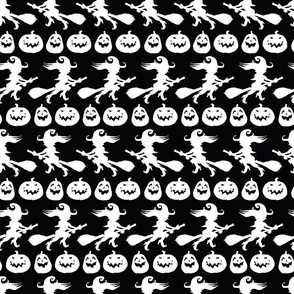 Halloween sketch black witch pumpkins