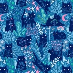 SMALL. 2-3 inch cat.  Meowgical friends - Anya & Misha cat fabric pattern.