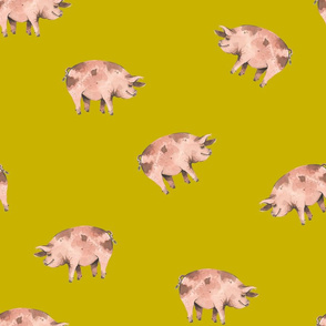 Gentle Pigs on Gold - Medium Scale