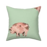 Gentle Pigs on Pale Green - Larger Scale