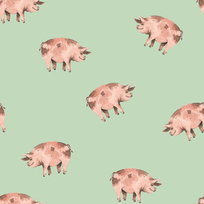 Gentle Pigs on Pale Green - Medium Scale