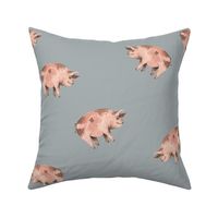 Gentle Pigs on Blue-Grey - Medium Scale