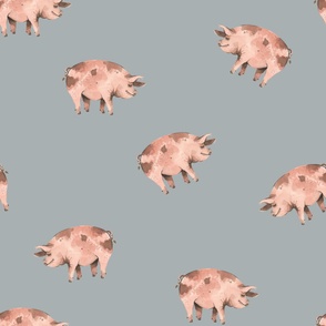 Gentle Pigs on Blue-Grey - Larger Scale