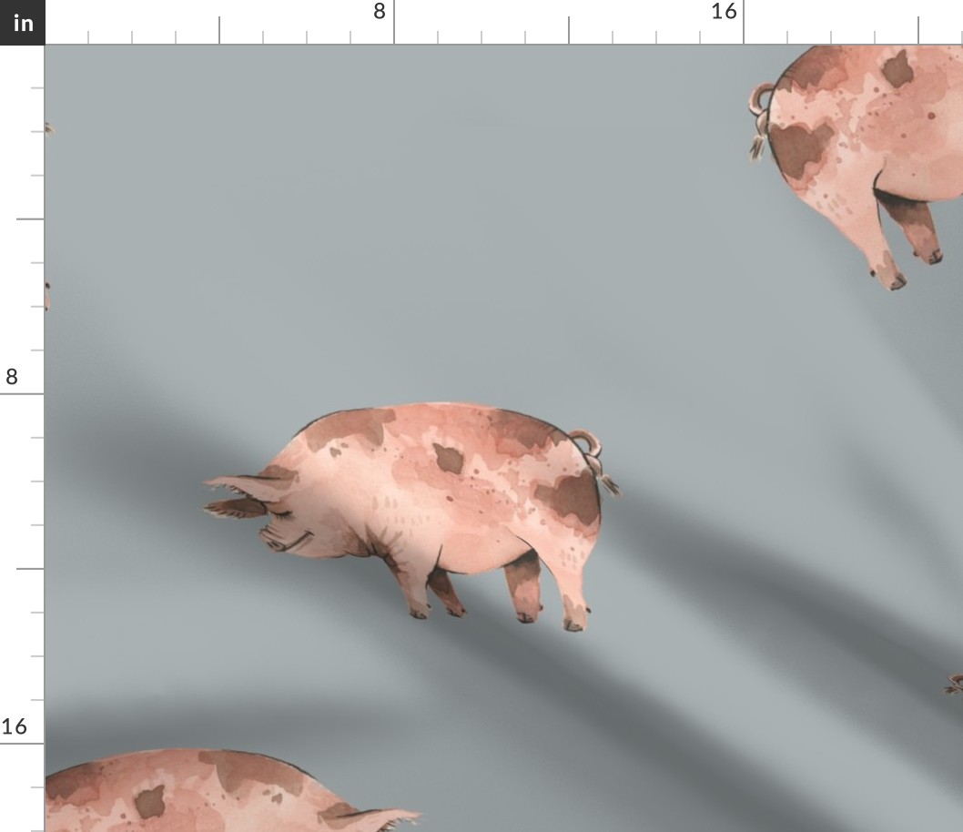 Gentle Pigs on Blue-Grey - Larger Scale