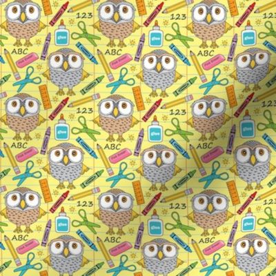 small owls at school on yellow
