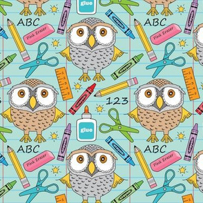 large owls at school on teal