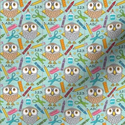 small owls at school on teal