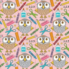 medium owls at school on pink