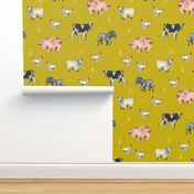 Gentle Farm Animals on Gold - Larger Scale