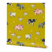 Gentle Farm Animals on Gold - Larger Scale