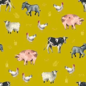 Gentle Farm Animals on Gold - Larger Scale