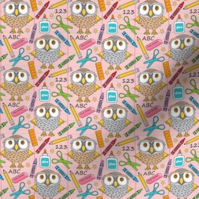 small owls at school on pink