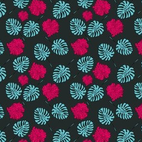 Gorgeous  hand drawn hawaiian tropical leaves and flowers seamless pattern design