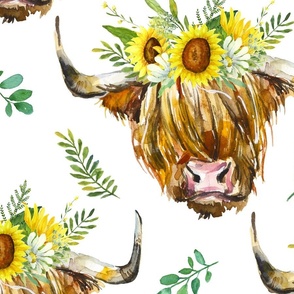 Highland Cow with a Sunflower Garland - extra large scale