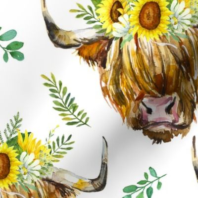 Highland Cow with a Sunflower Garland - medium scale