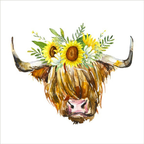 Highland Cow with a Sunflower Garland - 6 loveys 