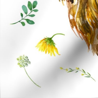 Highland Cow with a Sunflower Garland and scattered florals - 6 loveys 
