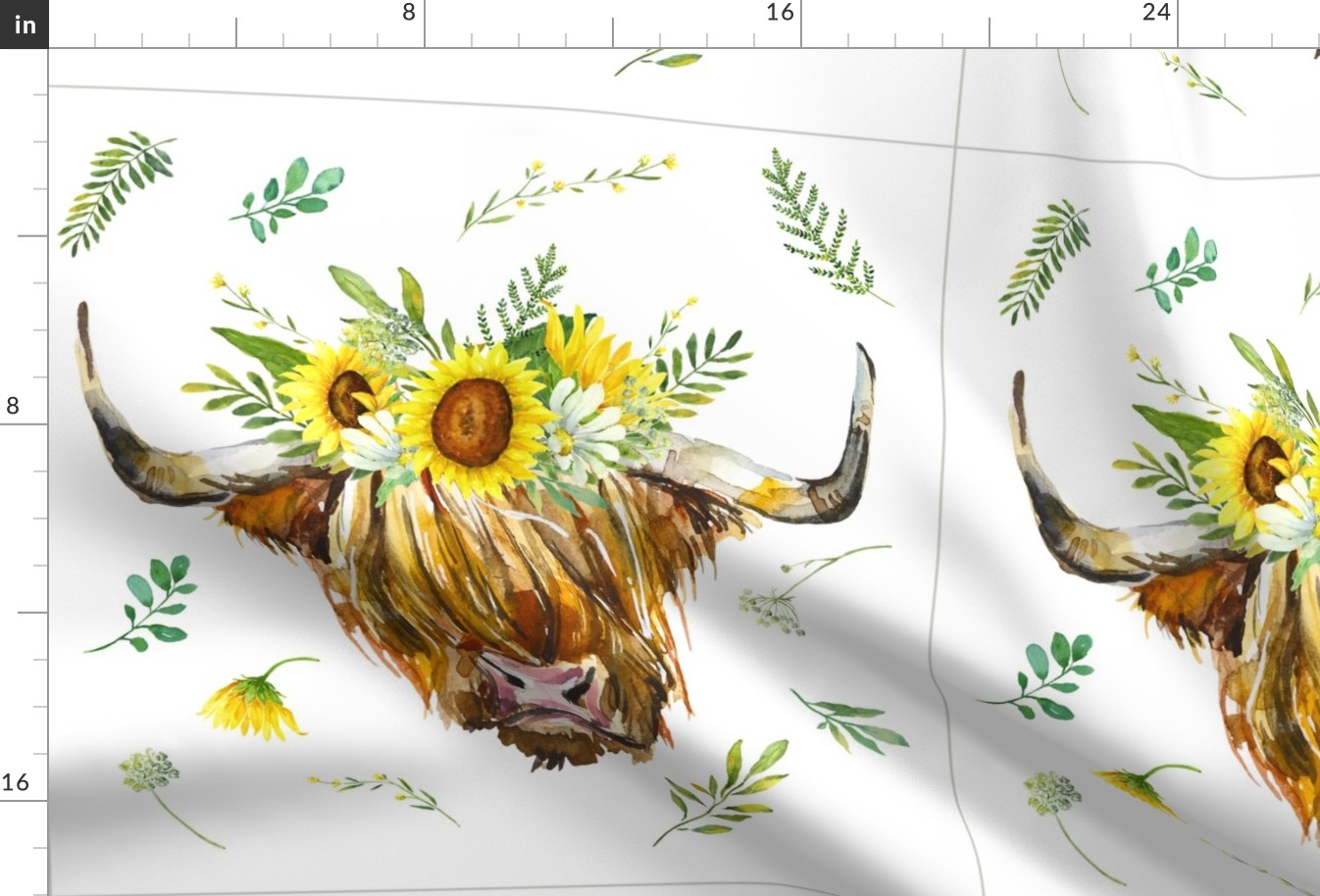 Highland Cow with a Sunflower Garland and scattered florals - 6 loveys 