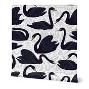 Black Swans On Silver Damask