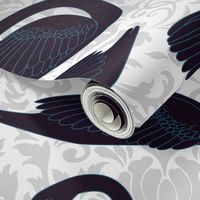 Black Swans On Silver Damask