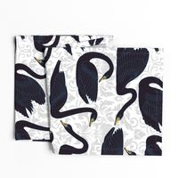 Black Swans On Silver Damask