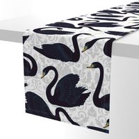 Black Swans On Silver Damask