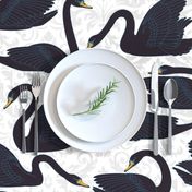 Black Swans On Silver Damask