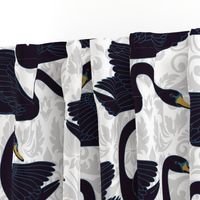 Black Swans On Silver Damask