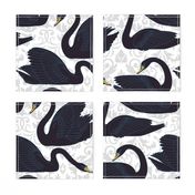 Black Swans On Silver Damask